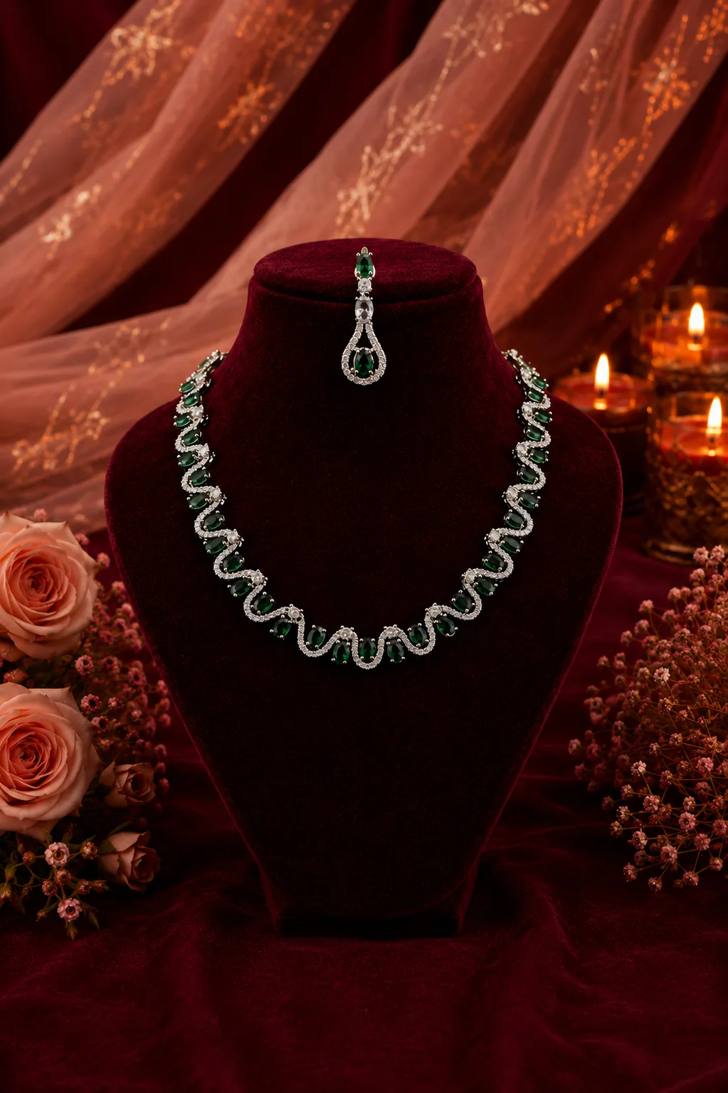 Lehar Emerald Wave Necklace Set — The Elysion Edit